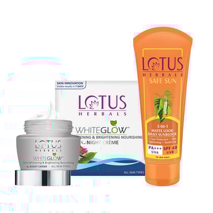 Lotus Herbals Whiteglow Night Cream & Sunscreen Combo (60 gm + 50 gm) Pack of 2
