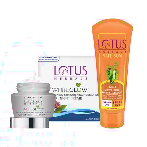 Lotus Herbals Whiteglow Night Cream & Sunscreen Combo (60 gm + 50 gm) Pack of 2