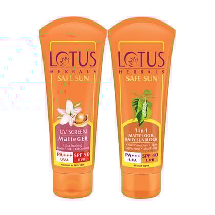 Lotus Herbals Safe Sun Sunscreen Combo (SPF 40 & SPF 50) 100 gm each PACK of 2