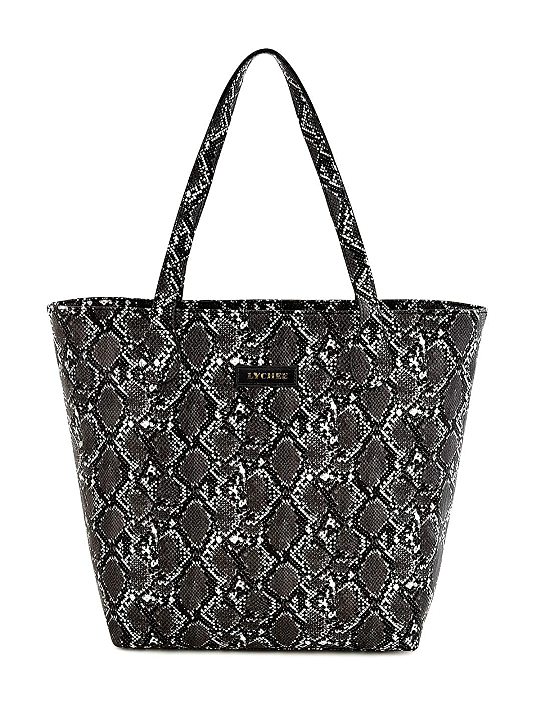 Lychee Bags Women Pu Snake Finish Black Tote Bag