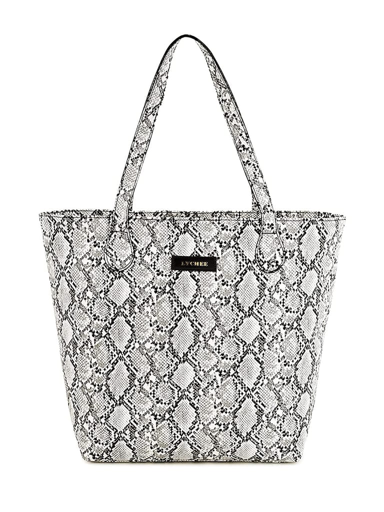 Lychee Bags Women Pu Snake Finish WhiteTote Bag - Handbags | Buy online on ZillyBuy