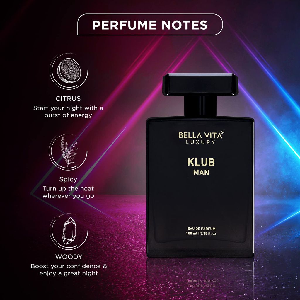 Bella Vita Luxury KLUB Man Eau De Parfum Perfume for Men with Lemon, Rose and Vanilla|Musky and Spicy Long Lasting Premium EDP Fragrance Scent, 100Ml
