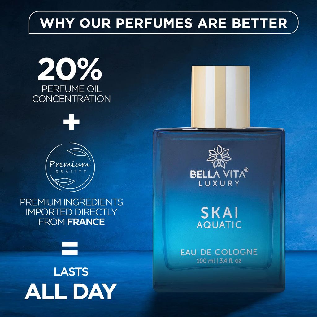 Bella Vita Luxury Skai Aquatic Eau De Cologne Unisex Perfume for Men & Women with Bergamot, Pink Pepper |Long Lasting Aqua EDC Fragrance Scent, 100 Ml