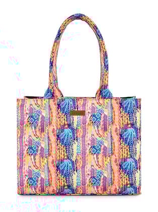 Lychee bags Women Printed Canvas Blue & Pink Tote Bag