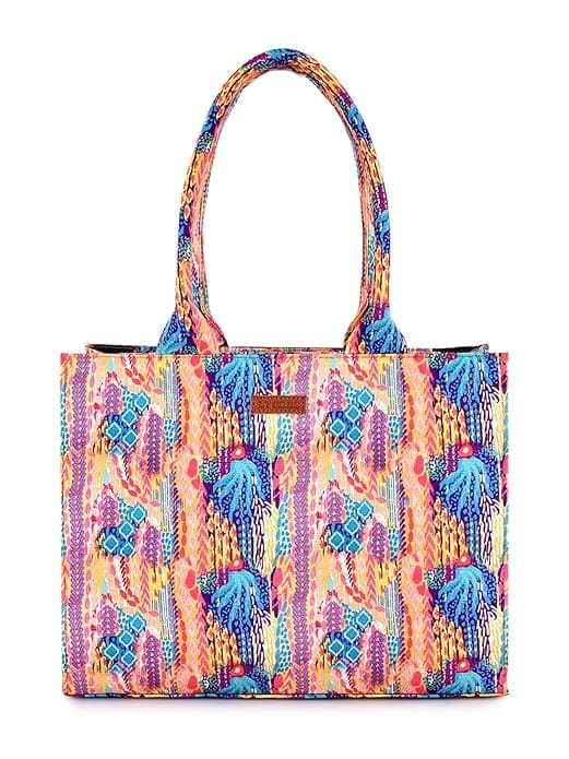 Lychee bags Women Printed Canvas Blue & Pink Tote Bag