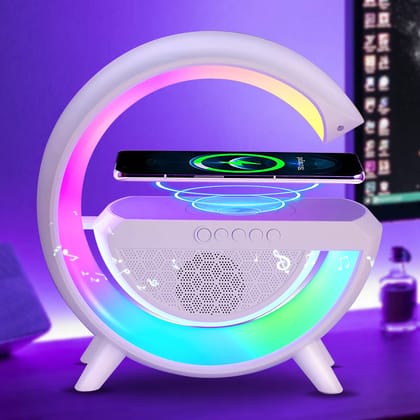 MELBON G Speaker Lamp - 3 in 1 Multi-Function Bluetooth Speaker with Wireless Fast Charging, RGB Color Light and Sunrise Alarm Clock for Bedroom & Bedside Table Wireless Charger Atmosphere Lamp