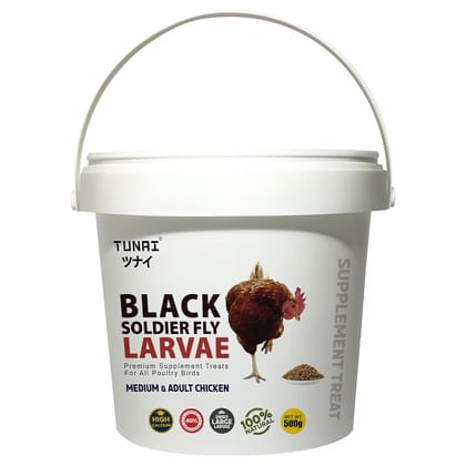 Tunai Black Soldier Larvae | 500g | 60X Calcium, Fortified with 40% Protein Treat for All Adult Chicken and Poultry Birds for Better Egg Shell Health and Growth