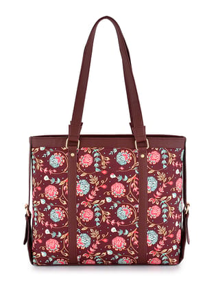Lychee bags Women Printed Canvas Brown Tote Bag