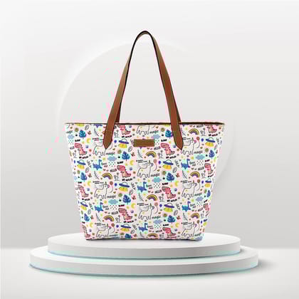 Lychee bags Women Printed White Canvas Tote Bags
