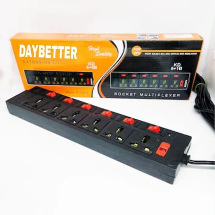 DAYBETTER® Extension Board with 6 Socket 6 Switches, Universal Cord Heavy Duty Copper and LED Indicator, Multi Plug High (2 Meter) Tar-B3