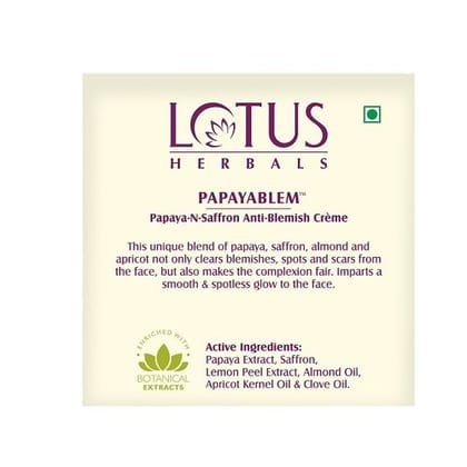 Lotus Herbals Papayablem Papaya-n-Saffron Anti-Blemish Creme (50gm)