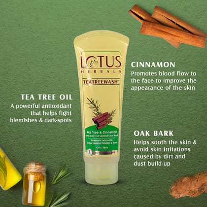 Lotus Herbals Tea Tree & Cinnamon Anti-Acne Oil Control Face Wash (120g)