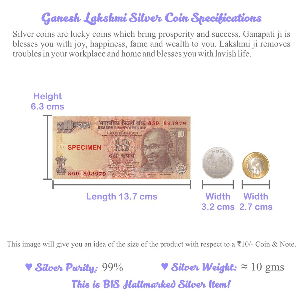 Osasbazaar Ganesh Laxmi Silver Coin Round with Designer Packing - 99% Pure BIS Hallmarked - 10 gms