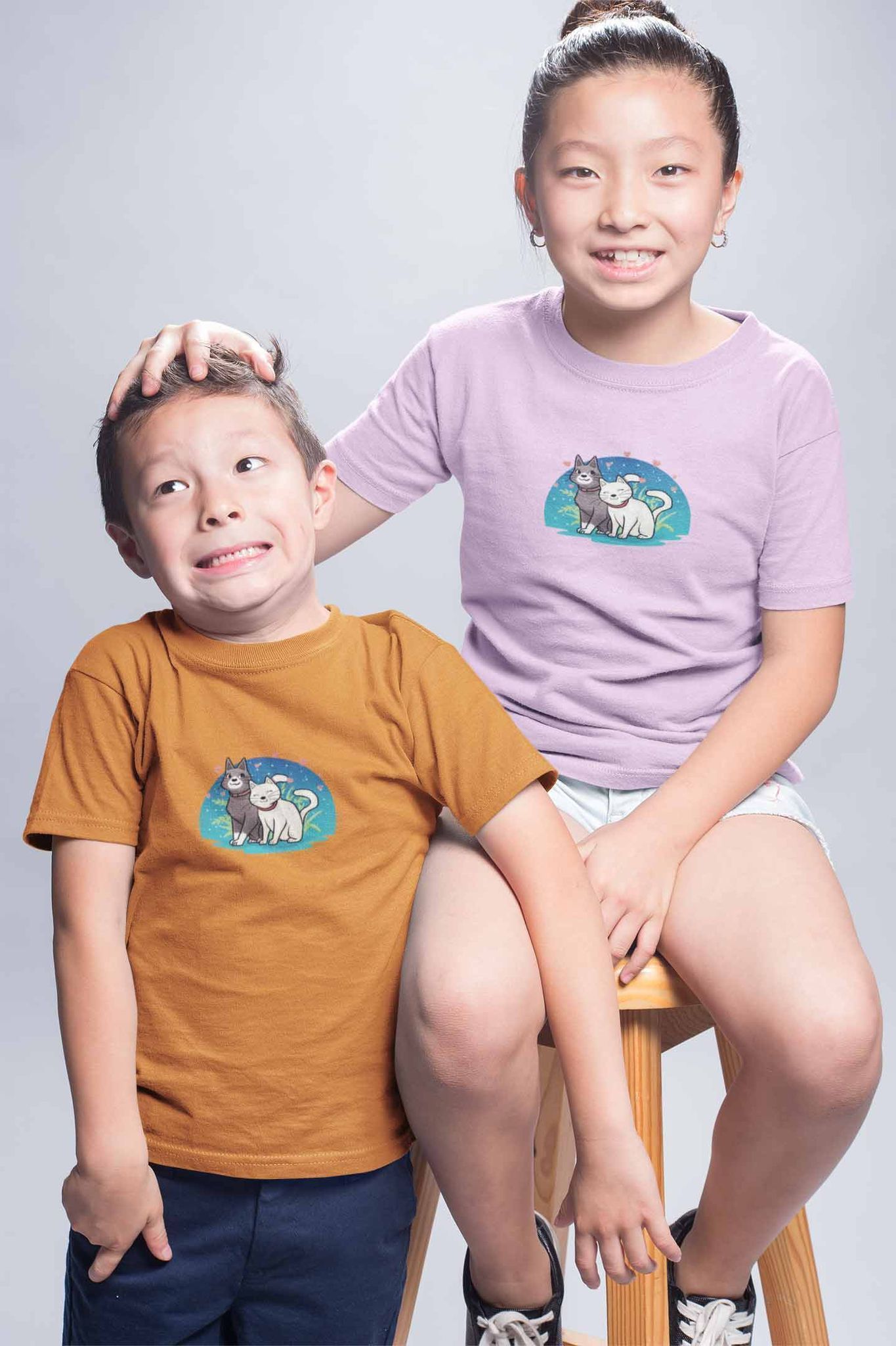 Round Neck T-Shirt (Kids) - Pawsitively Adorable Cats (17 Colours)