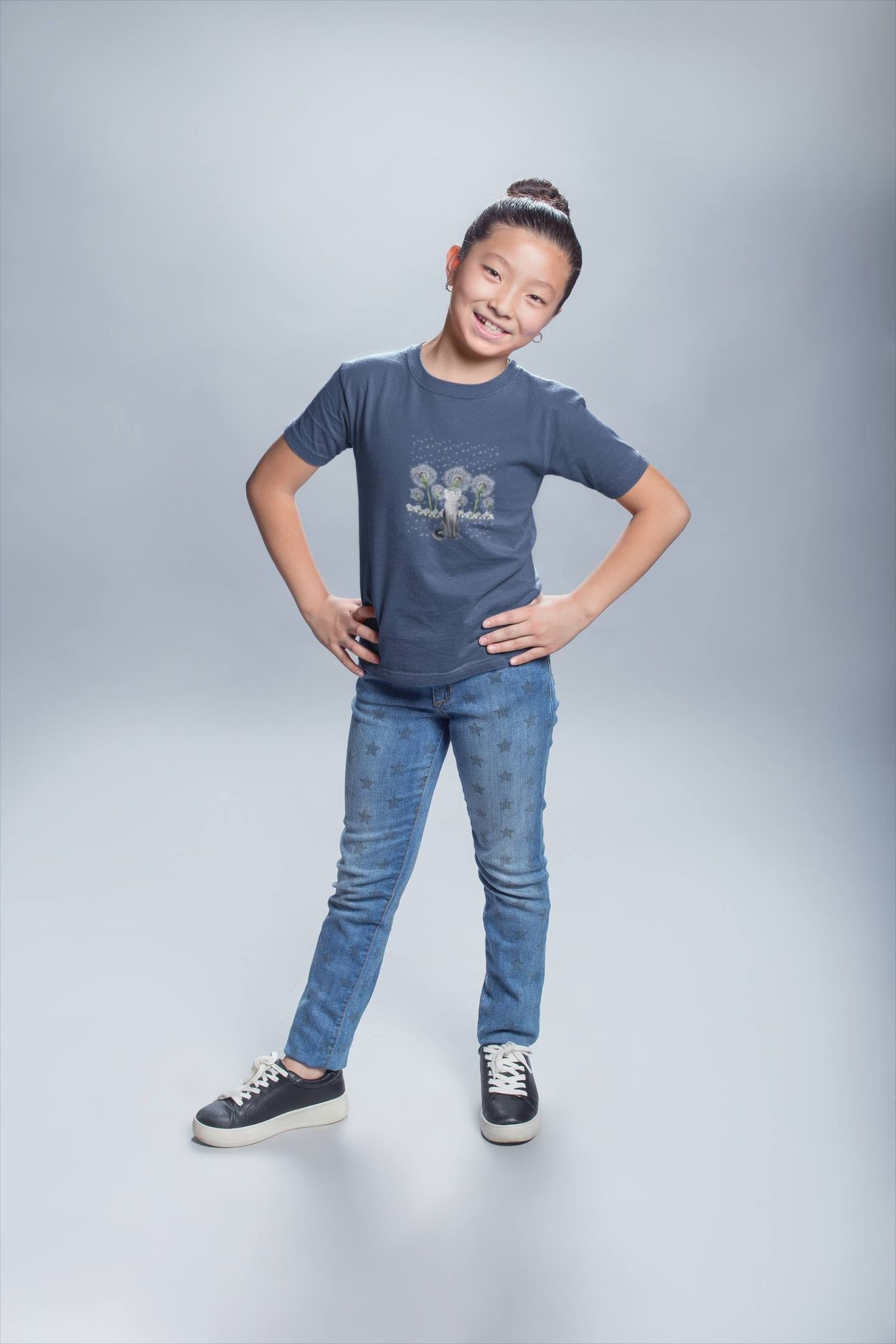 Round Neck T-Shirt (Kids) - Fresh White Cat (8 Colours)