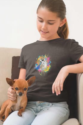 Round Neck T-Shirt (Kids) - Splashes Of Joy Puppy (17 Colours)