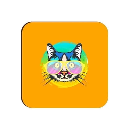 Cat With Glasses Square Coaster