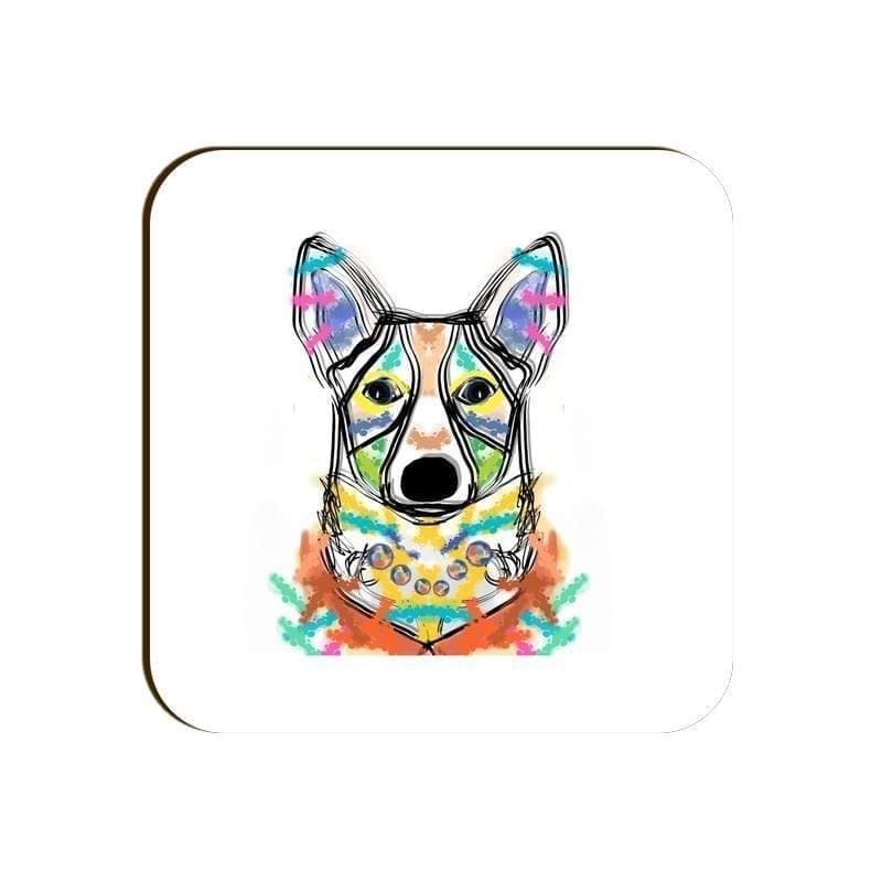 Happy Corgi Square Coaster - White