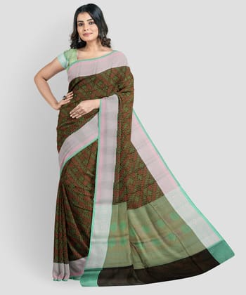 Dark Green Color Soft Kora Muslin Saree with Unstitched Blouse