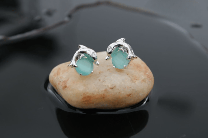 Silver plated brass & copper Dolphin ear stud for girl & women