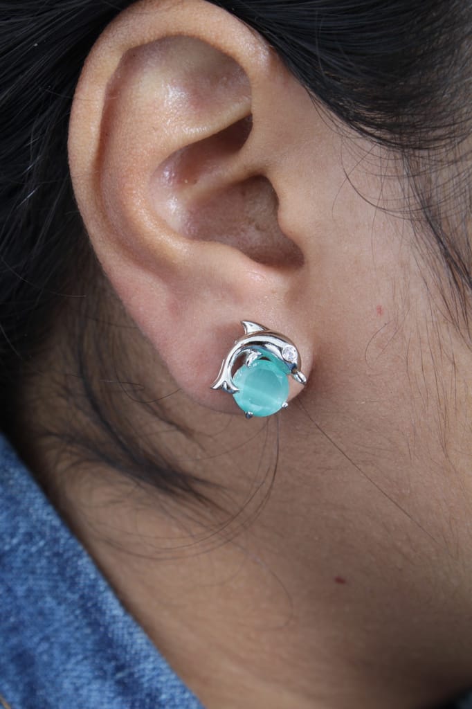 Silver plated brass & copper Dolphin ear stud for girl & women