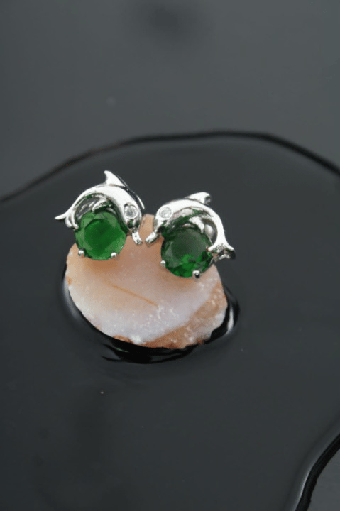 Dolphin cz green ear stud for girl & women