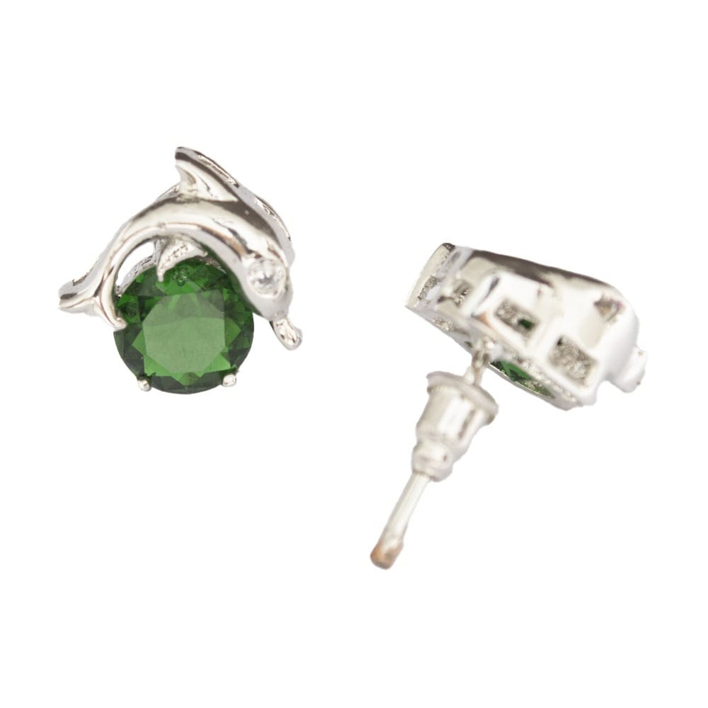 Dolphin cz green ear stud for girl & women