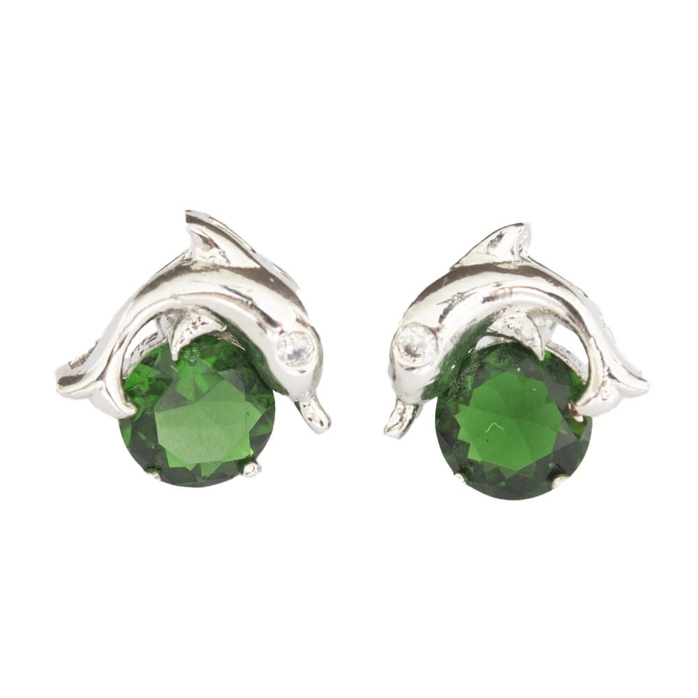 Dolphin cz green ear stud for girl & women