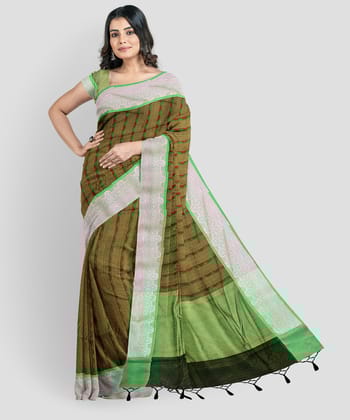 Green Color Soft Kora Muslin Saree with Unstitched Blouse
