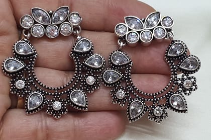 Glamvila Designer German SIlver Chand Bali