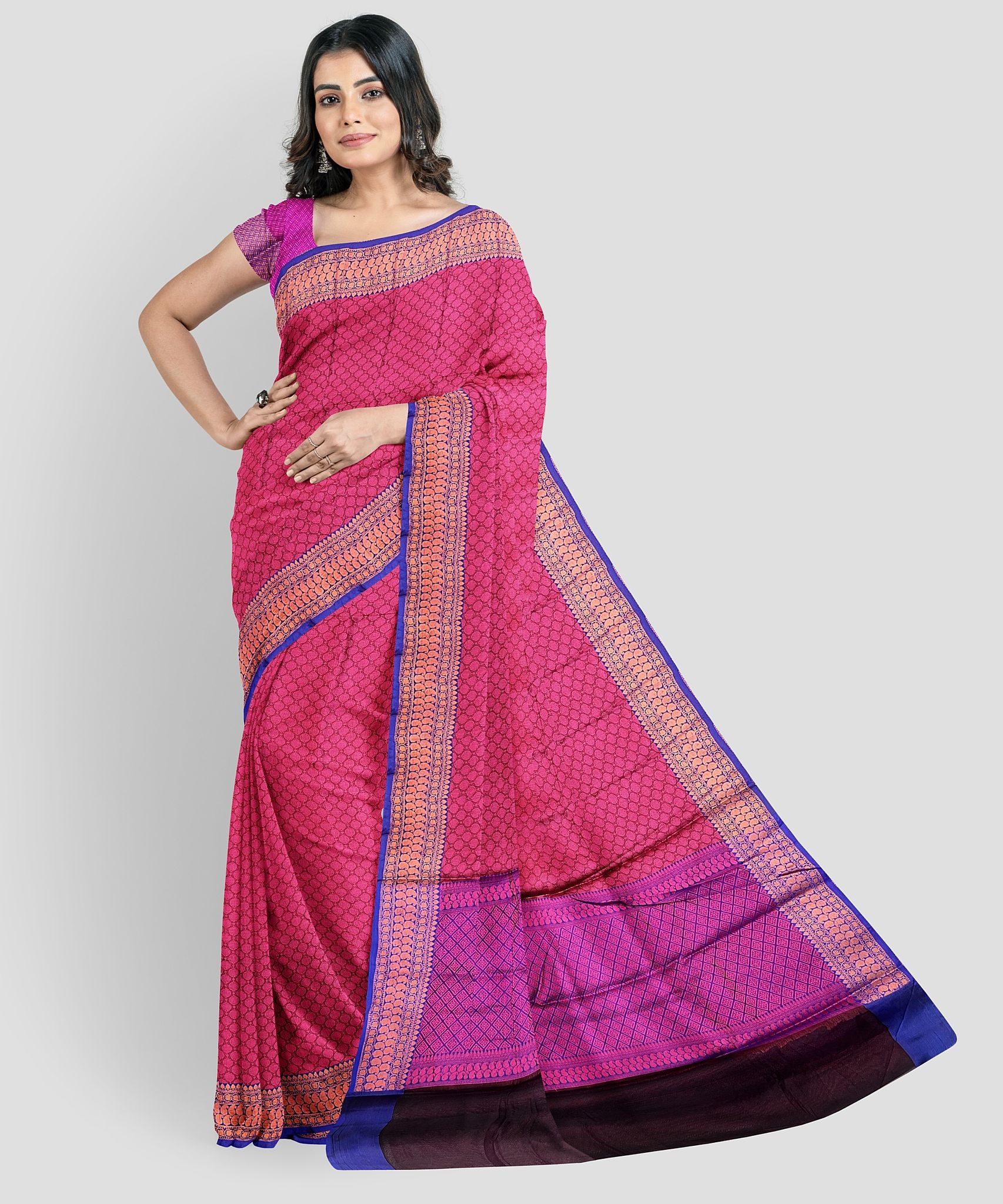 Pink Color Soft Kora Muslin Saree with Unstitched Blouse