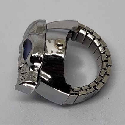 YAKH Chrome Skull Ring Watch (Blue Eyes)