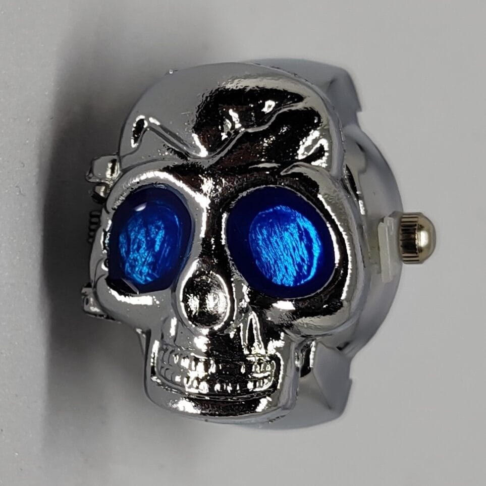 YAKH Chrome Skull Ring Watch (Blue Eyes)