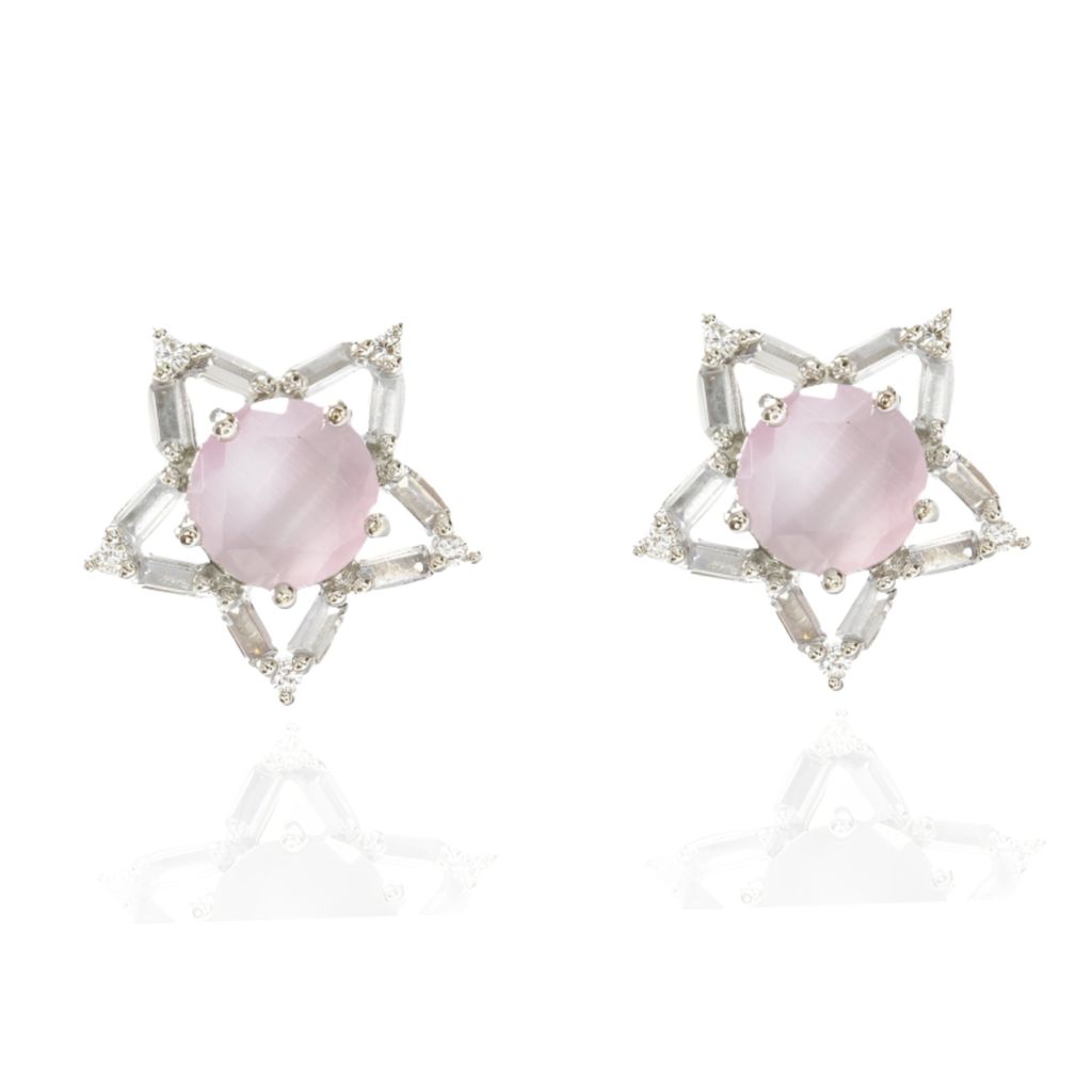 Cz pink star shape ear stud & earring for girl & women