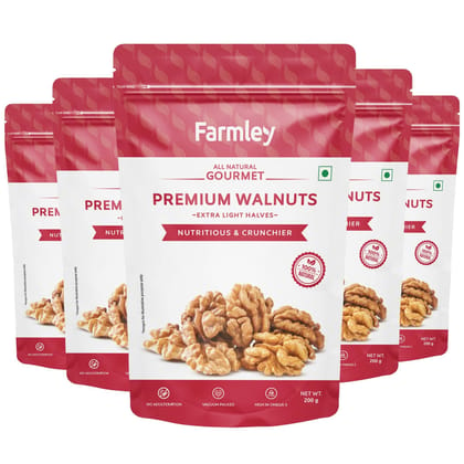 Farmley Premium Chile Walnut Kernel | 5 x 200 g | Walnuts Without Shell, Akhrot, Dry Fruits, Extra Light Halves (Pack Of 5)
