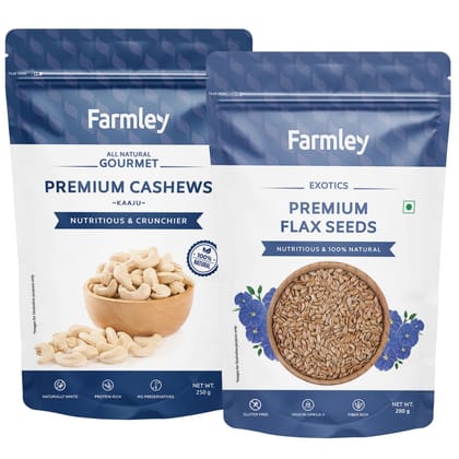 Farmley Premium Cashews 250g | Premium Flax Seeds 200g | Combo 450g