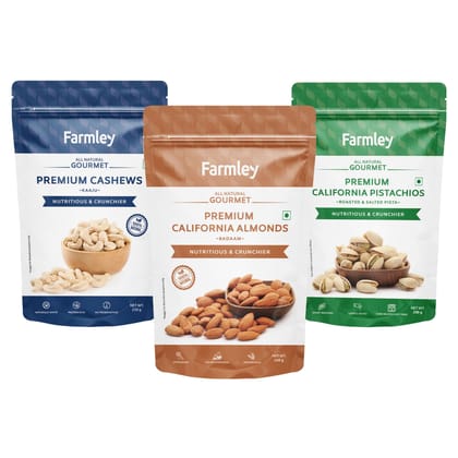Farmley Premium Dry Fruits Combo Pack 700g I Almond 250g, Cashew 250g & Pistachios 200g I Delicious and Nutritious