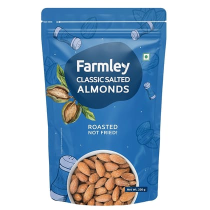 Farmley Classic Salted Roasted Almonds (Badam) 200g - Delicious and Crunchy Snack - Pack of 1 - Roasted Not Fried Nuts