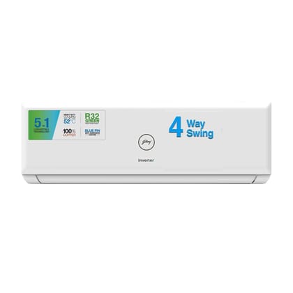 Godrej 1.5 Ton 4 Star 4 Way Swing, Inverter, 5-In-1 Convertible Cooling Technology, Anti-Corrosive blue fins, Split AC(AC 1.5T EI 18PINV4R32-WWP, White)