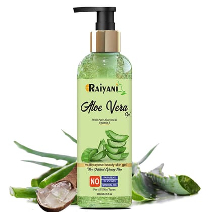 Raiyani 99% Pure & Organic Aloe Vera Gel, Best Multipurpose Moisturising Beauty Aloe Vera Gel for Face, Skin with Vitamin E- No Parabens, Silicones, Mineral Oil, Color, Synthetic Fragrance-200ml
