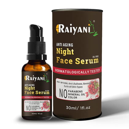 Raiyani Anti Aging Night Face Serum - Oil Free - Anti Wrinkle, Anti Dullness, Reviving - No Parabens, Silicones & Color (30 ml)