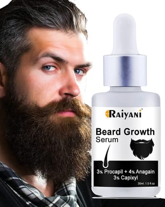 Raiyani beard Hair Growth Actives 18% beard Hair Growth Serum with 3% Procapil + 4% Anagain 3% Capixyl For Hair Fall Control| 30 ml