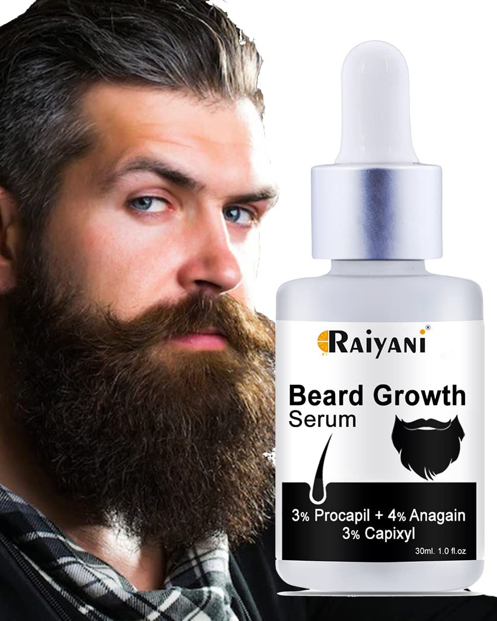 Raiyani beard Hair Growth Actives 18% beard Hair Growth Serum with 3% Procapil + 4% Anagain 3% Capixyl For Hair Fall Control| 30 ml