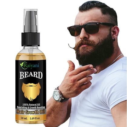 Raiyani Beard Growth Oil - 50ml - More Beard Growth, With Redensyl, 8 Natural Oils including Jojoba Oil, Vitamin E, Nourishment & Strengthening, No Harmful Chemicals
