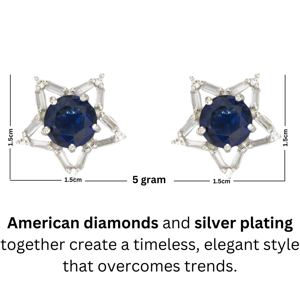 Sar shape cz blue ear stud for girl & women