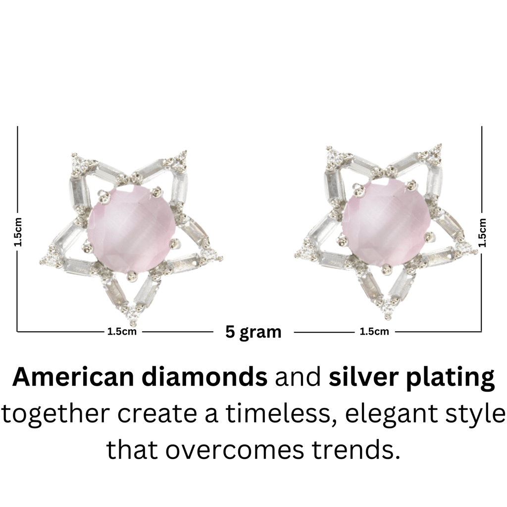 Cz pink star shape ear stud & earring for girl & women