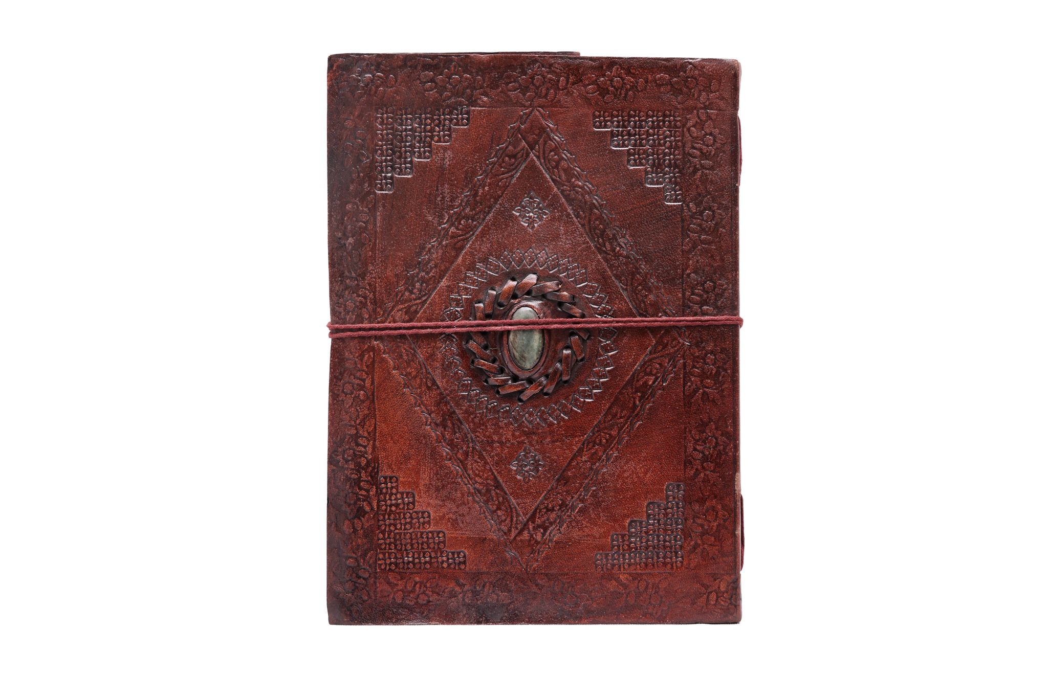 Handmade Single Stone Round black Leather Diary | Writing Handcraft Journal 100 papers