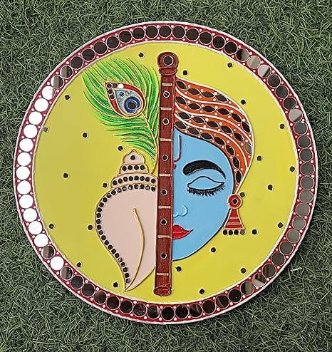 Rema Fabtex Art - Lippan Art Mirror Wall Decor Handmade Wall Art -Kanha 12 inch x 12 inch