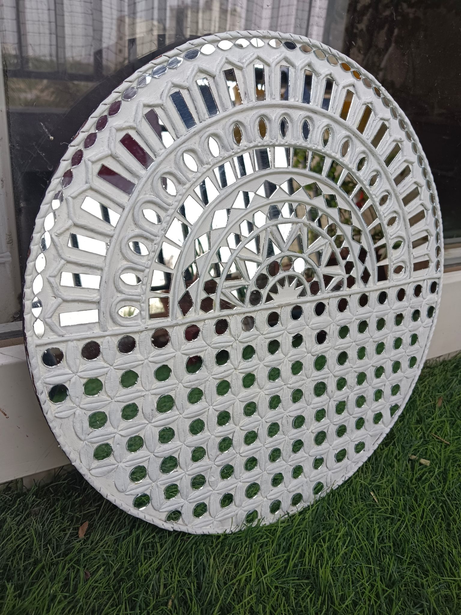 Rema Fabtex Art - Lippan Art Mirror Wall Decor Handmade Wall Art -White 12 inch x 12 inch