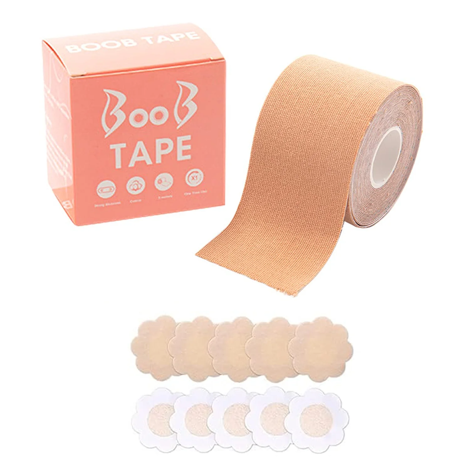 BOOB TAPE WITH 10 PAIRS NIPPLE COVER COTTON WIDE THIN BREAST TAPE